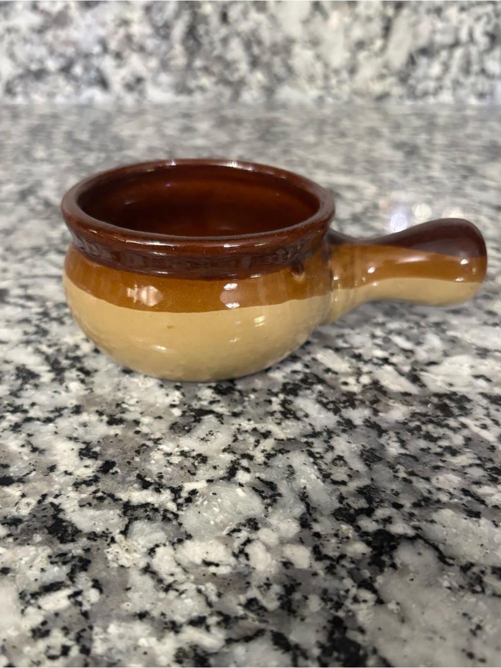 Ceramic Brown and Tan Sauce Pan with Handle - Brown/Tan